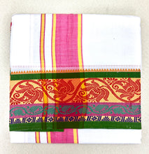 Load image into Gallery viewer, Jacquard Cotton Blend White Dhoti with Reversible Border
