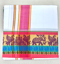 Load image into Gallery viewer, Jacquard Cotton Blend White Dhoti with Reversible Border