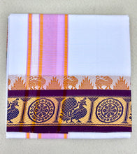 Load image into Gallery viewer, Jacquard Cotton Blend White Dhoti with Reversible Border