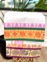 Load image into Gallery viewer, Jacquard Cotton Blend White Dhoti with Reversible Border