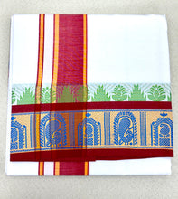 Load image into Gallery viewer, Jacquard Cotton Blend White Dhoti with Reversible Border