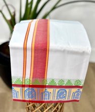 Load image into Gallery viewer, Jacquard Cotton Blend White Dhoti with Reversible Border