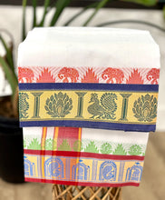 Load image into Gallery viewer, Jacquard Cotton Blend White Dhoti with Reversible Border