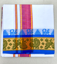 Load image into Gallery viewer, Jacquard Cotton Blend White Dhoti with Reversible Border