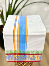 Load image into Gallery viewer, Jacquard Cotton Blend White Dhoti with Reversible Border