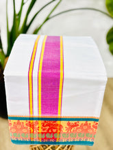 Load image into Gallery viewer, Jacquard Cotton Blend White Dhoti with Reversible Border