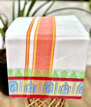 Load image into Gallery viewer, Jacquard Cotton Blend White Dhoti with Reversible Border