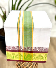 Load image into Gallery viewer, Jacquard Cotton Blend White Dhoti with Reversible Border