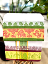 Load image into Gallery viewer, Jacquard Cotton Blend White Dhoti with Reversible Border