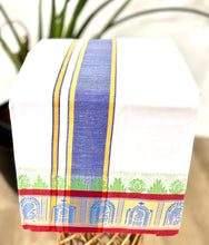 Load image into Gallery viewer, Jacquard Cotton Blend White Dhoti with Reversible Border
