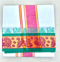 Load image into Gallery viewer, Jacquard Cotton Blend White Dhoti with Reversible Border