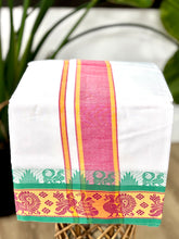 Load image into Gallery viewer, Jacquard Cotton Blend White Dhoti with Reversible Border