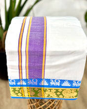 Load image into Gallery viewer, Jacquard Cotton Blend White Dhoti with Reversible Border