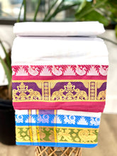 Load image into Gallery viewer, Jacquard Cotton Blend White Dhoti with Reversible Border
