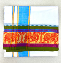 Load image into Gallery viewer, Jacquard Cotton Blend White Dhoti with Reversible Border
