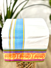 Load image into Gallery viewer, Jacquard Cotton Blend White Dhoti with Reversible Border