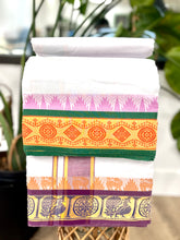 Load image into Gallery viewer, Jacquard Cotton Blend White Dhoti with Reversible Border