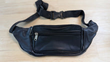 Load image into Gallery viewer, Black Genuine Leather Multi Zippered Adjustable Waist Bag