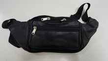 Load image into Gallery viewer, Black Genuine Leather Multi Zippered Adjustable Waist Bag
