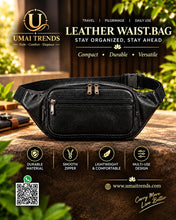 Load image into Gallery viewer, Black Genuine Leather Multi Zippered Adjustable Waist Bag