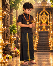 Load image into Gallery viewer, Boys' Classic Black Half Sleeve Shirt &amp; Dhoti Set with Mustard Gold Border