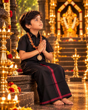 Load image into Gallery viewer, Boys' Classic Black Half Sleeve Shirt &amp; Dhoti Set with Maroon Border