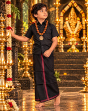 Load image into Gallery viewer, Boys' Classic Black Half Sleeve Shirt &amp; Dhoti Set with Maroon Border