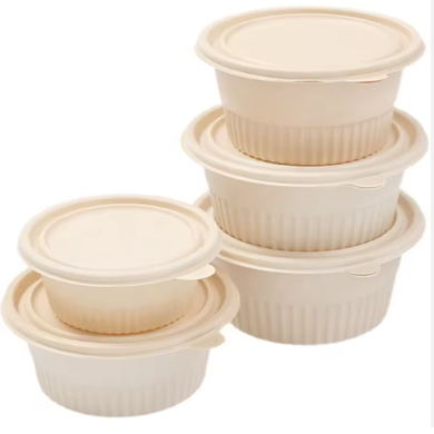 Corn Starch Round Bowl 1000 ML Takeaway Container w Lid - 50qty