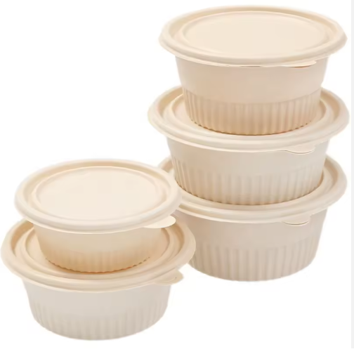 Corn Starch Round Bowl 1000 ML Takeaway Container w Lid - 50qty