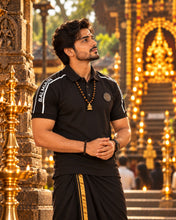 Load image into Gallery viewer, Men's Premium Black Branded Round Logo Patch Half Sleeve Polo T-Shirt