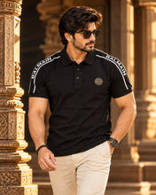 Load image into Gallery viewer, Men's Premium Black Branded Round Logo Patch Half Sleeve Polo T-Shirt