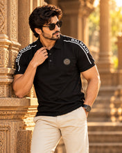 Load image into Gallery viewer, Men's Premium Black Branded Round Logo Patch Half Sleeve Polo T-Shirt