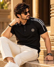 Load image into Gallery viewer, Men's Premium Black Branded Round Logo Patch Half Sleeve Polo T-Shirt