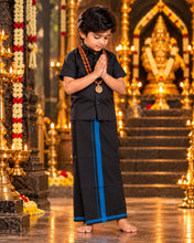 Load image into Gallery viewer, Boys' Classic Black Half Sleeve Shirt &amp; Dhoti Set with Royal Blue Border