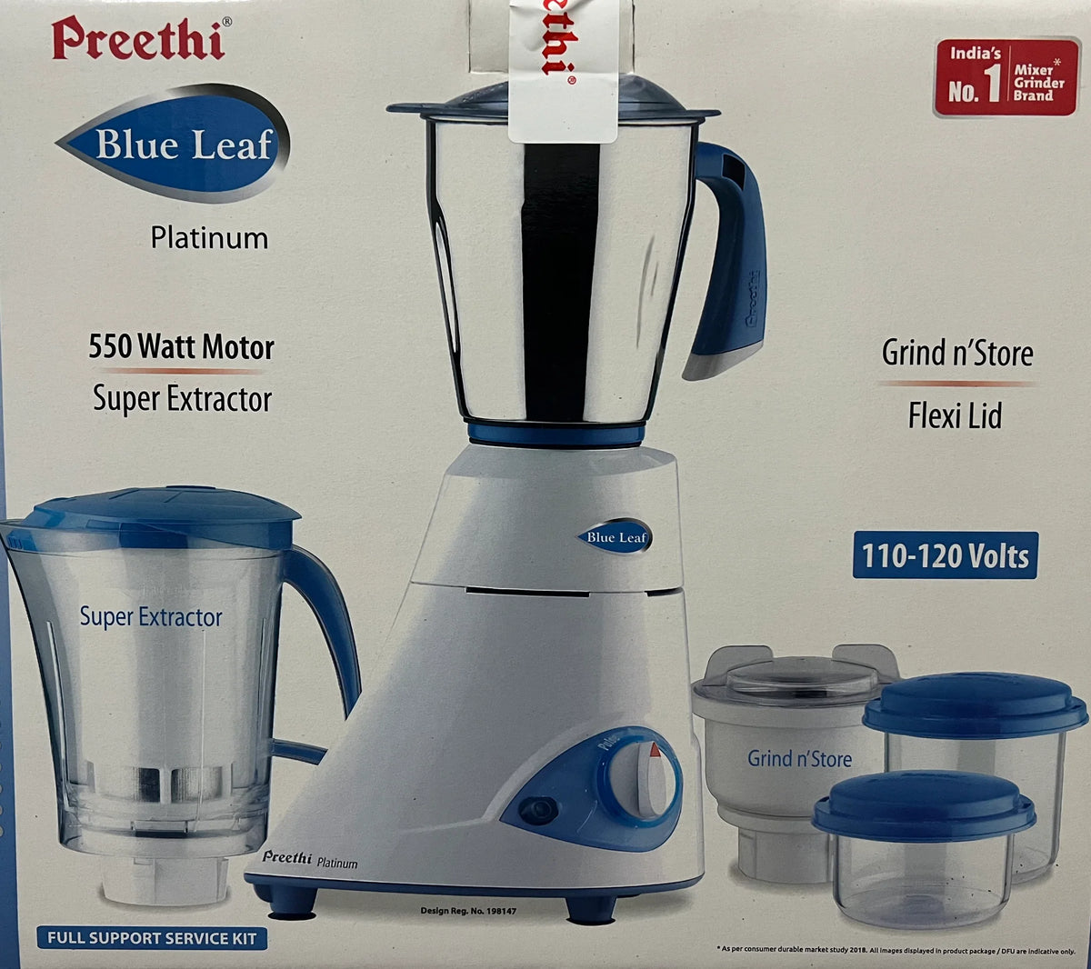 Preethi Blue Leaf Platinum Mixer Grinder 3 Jar PMBFoods